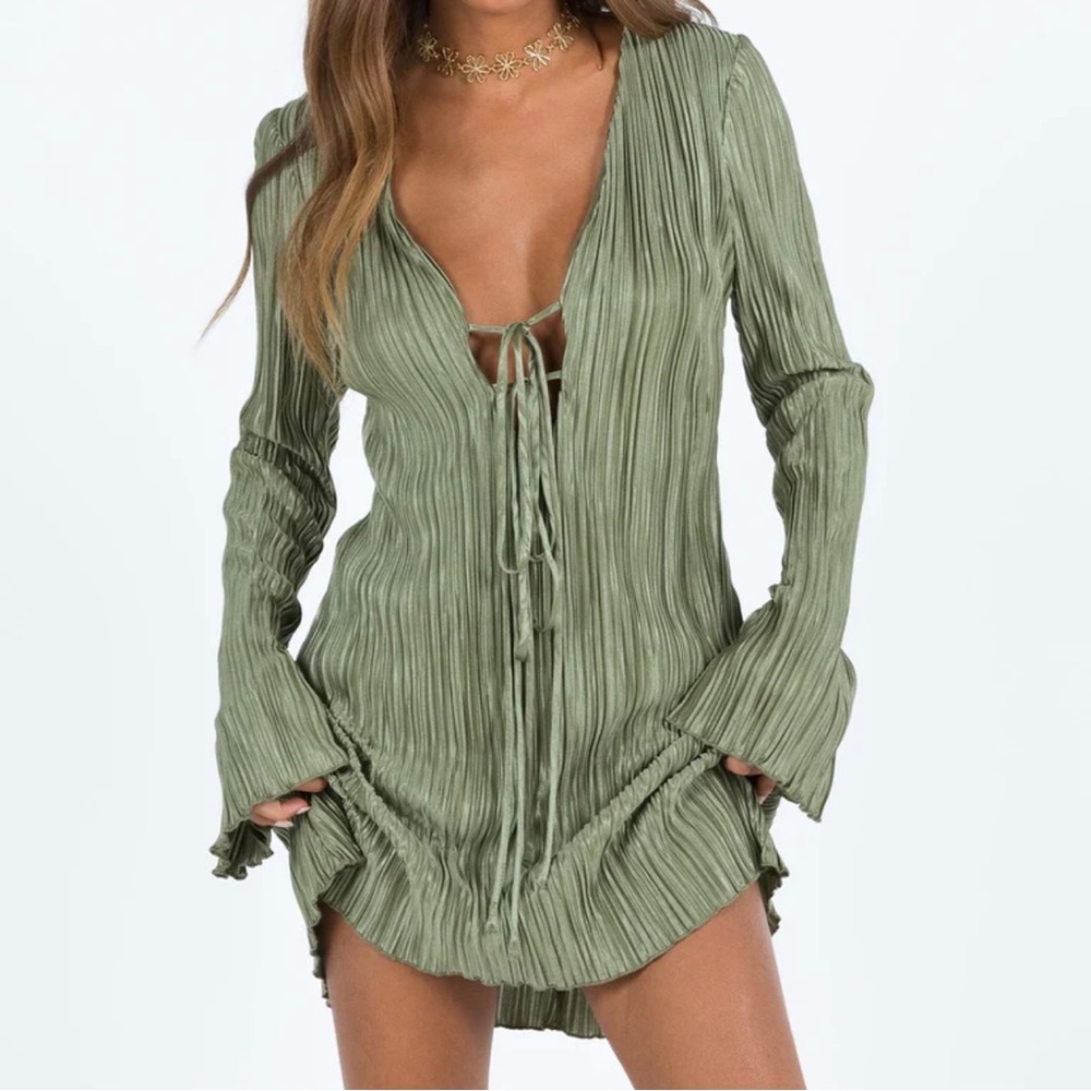 Princess Polly Long Sleeve Mini Dress Sage